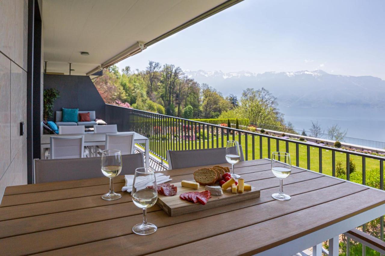 Les Terrasses De Lavaux 1 - Appartement De Luxe Avec Vue Panoramique Et Piscine Puidoux Exterior foto