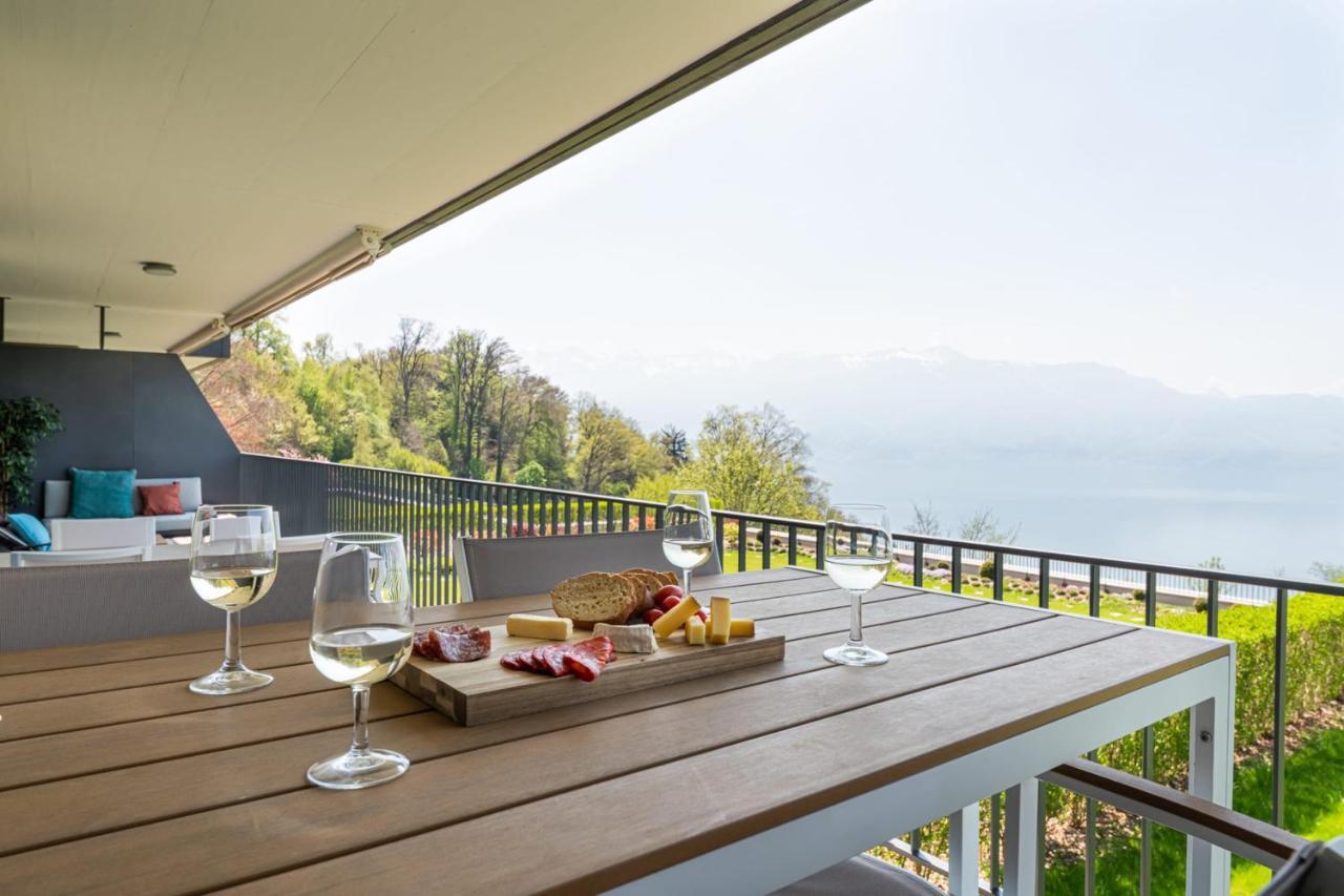 Les Terrasses De Lavaux 1 - Appartement De Luxe Avec Vue Panoramique Et Piscine Puidoux Exterior foto