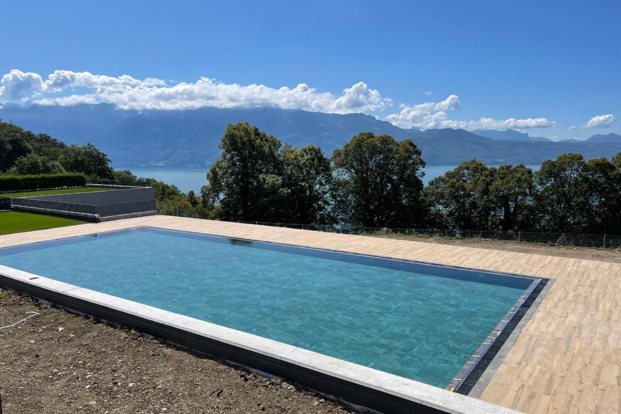 Les Terrasses De Lavaux 1 - Appartement De Luxe Avec Vue Panoramique Et Piscine Puidoux Exterior foto