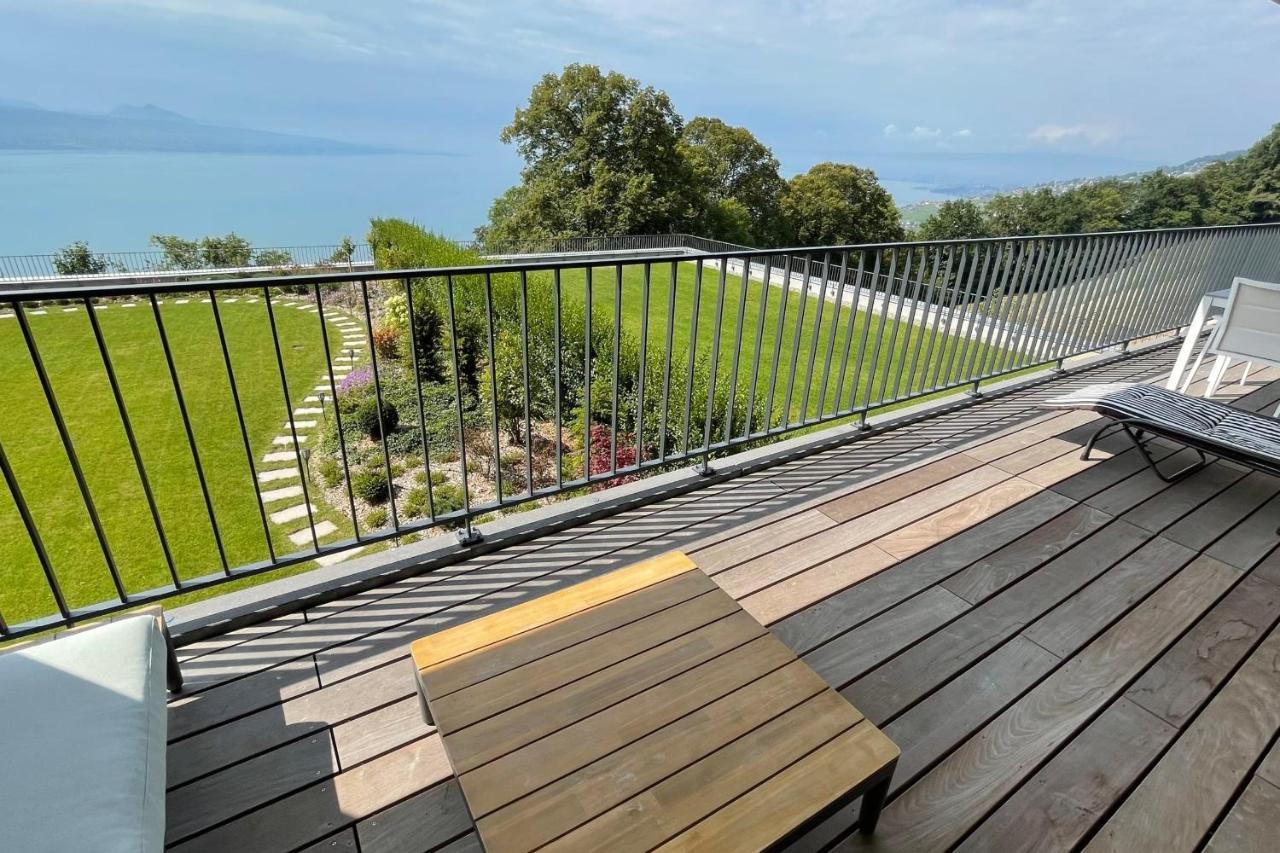 Les Terrasses De Lavaux 1 - Appartement De Luxe Avec Vue Panoramique Et Piscine Puidoux Exterior foto
